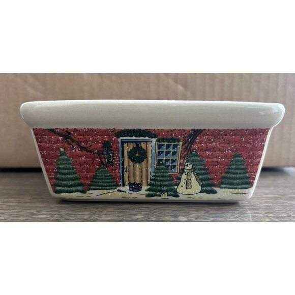 Christmas Mini Loaf Pan Nantucket Co 5 x 3 DW MW Oven Safe Tree Snowman - Picture 1 of 7